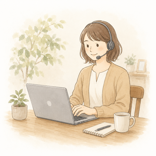 ノートパソコンに向かい、にこやかに対応するCraft担当者のイラスト